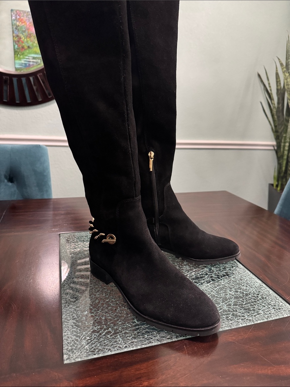 Karl Lagerfeld Women's Black Suede Knee-High Zip Boots